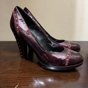 Isola Burgundy Patent Leather Heels Studded Detail Size 9 (see full description)